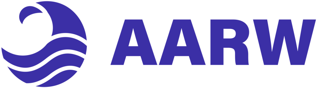 Logo of a wave and the letters AARW (an abbreviation of Asian American Resource Workshop)